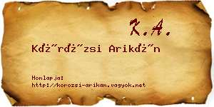 Körözsi Arikán névjegykártya